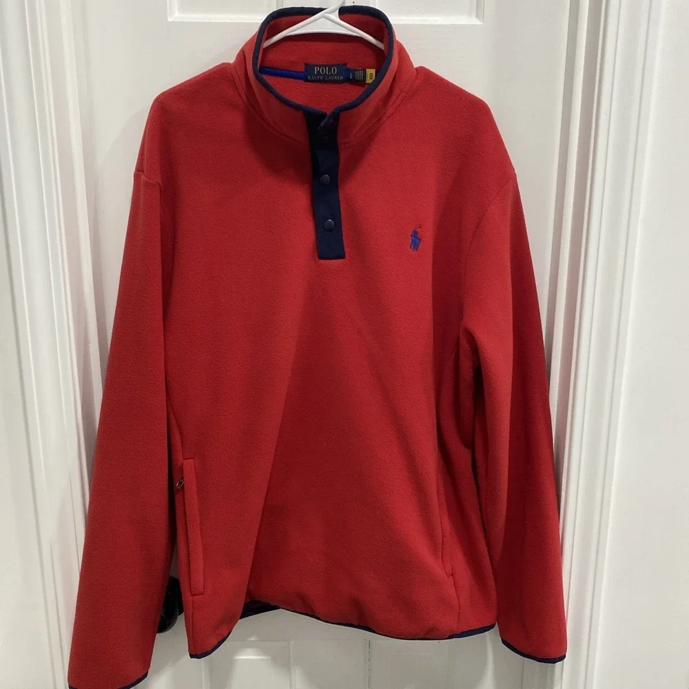 Ralph Lauren Fleece Mockneck Red Pullover Sweatshirt Mens Large‎